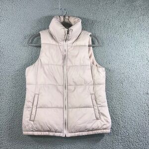 Old Navy Puffer Vest Women Small Pink Fleece Lined Stand Collar Zip Front